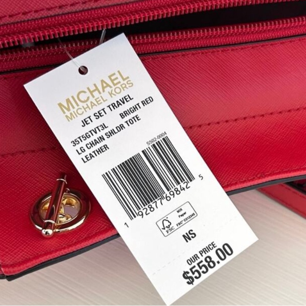 Retail:$558 NWT Michael Kors Red Leather Handbag with Gold Chain & Leather Strap - Picture 8 of 8
